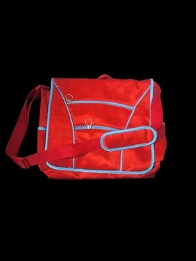 Red Messenger Bag with Light Blue Trim